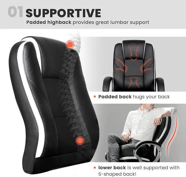 Alt view image 2 of 6 - NEO CHAIR Office Chair Computer Desk Chair Gaming - Ergonomic High Back Cushion Lumbar Support with Wheels Comfortable Black Leather Racing Seat Adjustable Swivel Rolling Home Executive