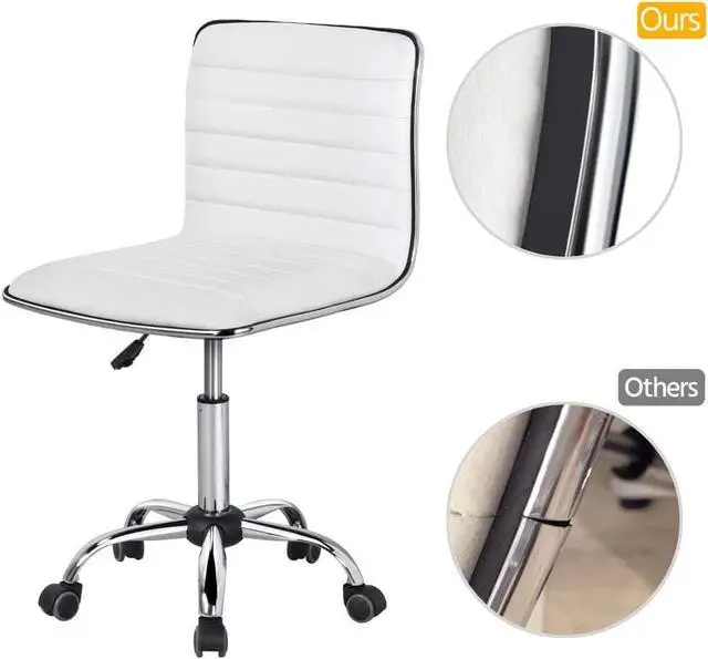 Alt view image 7 of 7 - Topeakmart PU Leather Low Back Armless Desk Chair Ribbed Armless Swivel Task Chair Office Chair Wheels White
