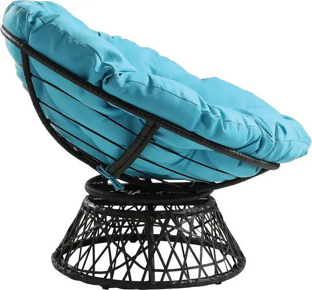 Alt view image 5 of 7 - OSP Home Furnishings Wicker Papasan Chair with 360-Degree Swivel, Grey Frame with Blue Cushion