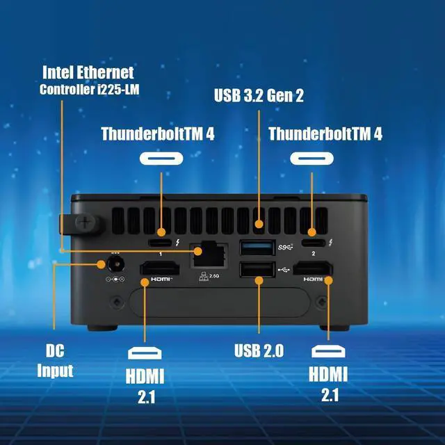 Alt view image 4 of 6 - Intel NUC13ANHi7 with Core i7-1360P Iris Xe Graphics WiFi 6E AX211 Bluetooth 5.3 HDMI Thunderbolt4 Audio Jack - 64gb / 1tb