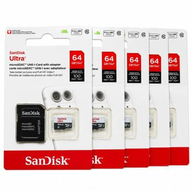 Main image of SanDisk Ultra 64GB microSDXC UHS-I Memory Card with SD Adapter, Class 10, Up to 100MB/s, Pack of 5