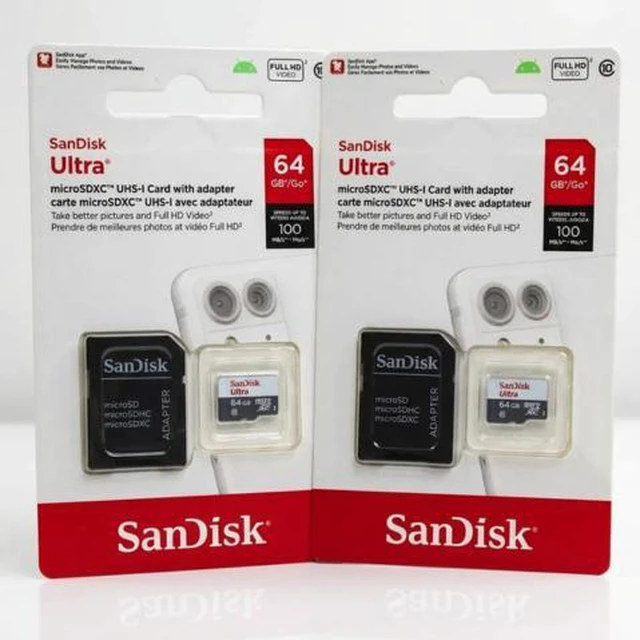 Main image of SanDisk Ultra 64GB microSDXC UHS-I Memory Card with SD Adapter, Class 10, Up to 100MB/s, Pack of 2