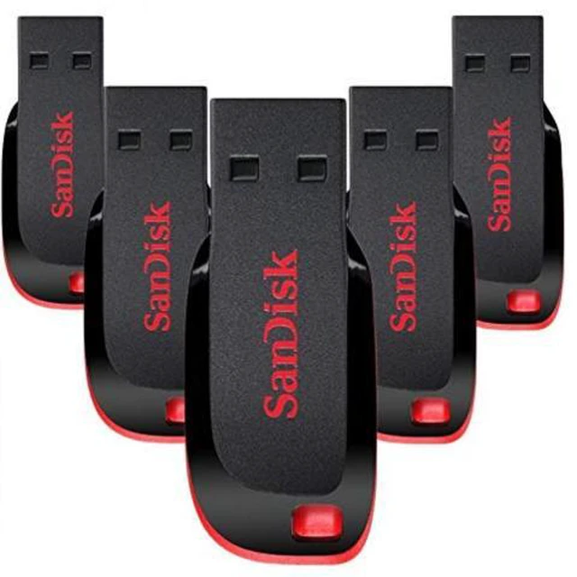 Main image of SanDisk Cruzer Blade 64GB USB 2.0 Flash Drive, Compact Portable Thumb Drive, Black/Red, Pack of 5
