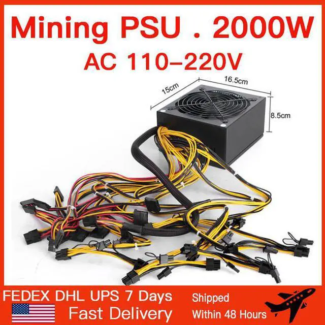 Main image of 2000W ATX Mining Power Supply Bold 12AWG line Can connect 8GPU Auto-Thermally Controlled Fan for Bitcoin ETH Miner PSU