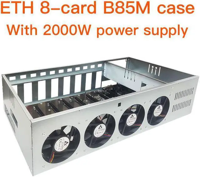 Main image of (with 2000W PSU) mining equipment case 8 GPU mining case, with 4 powerful cooling fans and mining motherboard (without GPU), for BTC / eth / Zec GPU mining equipment, with memory card mc02