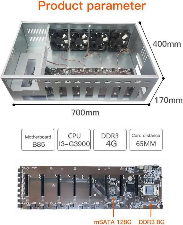 Alt view image 3 of 7 - (with 2000W PSU) mining equipment case 8 GPU mining case, with 4 powerful cooling fans and mining motherboard (without GPU), for BTC / eth / Zec GPU mining equipment, with memory card mc02