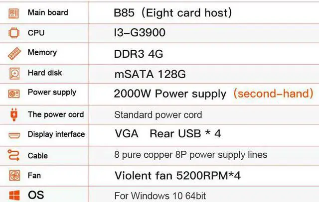 Alt view image 4 of 7 - (with 2000W PSU) mining equipment case 8 GPU mining case, with 4 powerful cooling fans and mining motherboard (without GPU), for BTC / eth / Zec GPU mining equipment, with memory card mc02