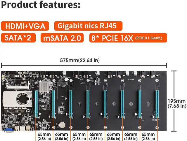 Alt view image 5 of 7 - BTC-S37 Mining miner Rig Set Motherboard 8 Graphics Card Slots + 1800W PSU+ 4G DDR3 + 8Pin Power Cable + 128G mSATA SSD