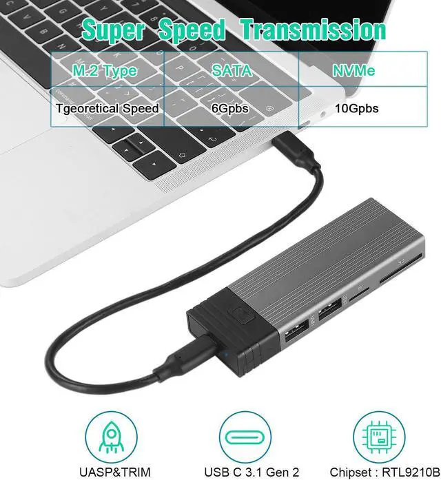 Alt view image 7 of 7 - m.2 solid state disk box USB C Hub Docking Station USB 2.0 SD/TF 4 Ports USB hubs with SSD Enclosure