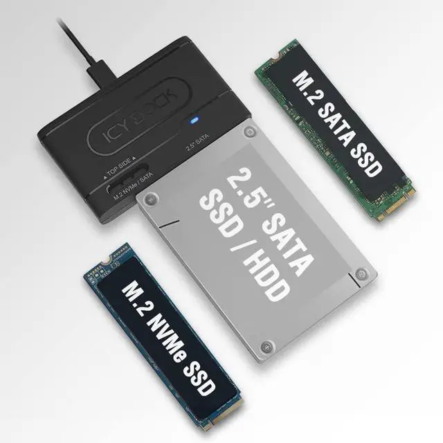 Main image of ICY DOCK MB104U-1SMB | USB 3.2 Gen 2 10Gbps to 2.5" SATA SSD/HDD & M.2 NVMe/SATA SSD Reader Adapter | EZ-Adapter Series