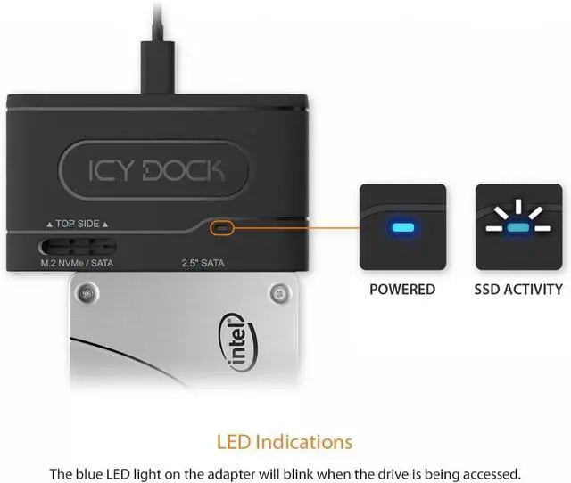 Alt view image 6 of 16 - ICY DOCK MB104U-1SMB | USB 3.2 Gen 2 10Gbps to 2.5" SATA SSD/HDD & M.2 NVMe/SATA SSD Reader Adapter | EZ-Adapter Series