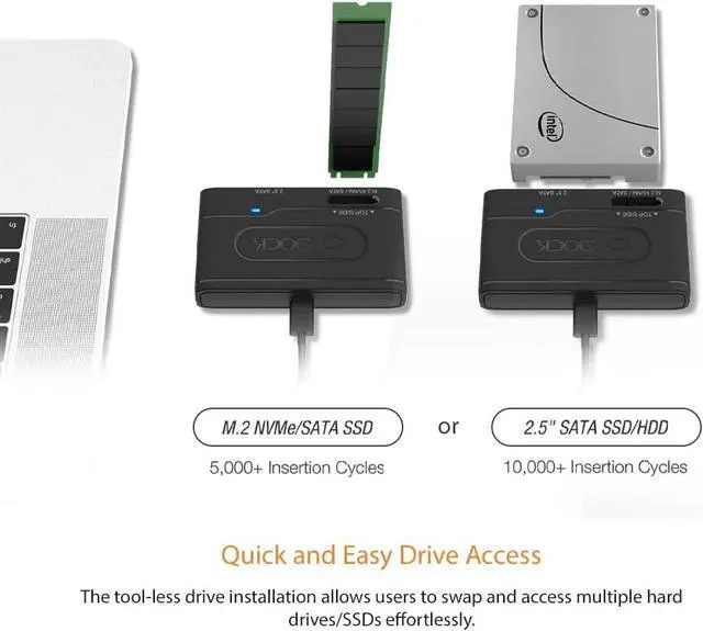 Alt view image 3 of 16 - ICY DOCK MB104U-1SMB | USB 3.2 Gen 2 10Gbps to 2.5" SATA SSD/HDD & M.2 NVMe/SATA SSD Reader Adapter | EZ-Adapter Series