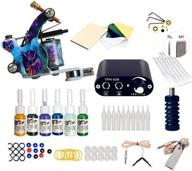 Alt view image 2 of 3 - Beginner Tattoo Kit Complete Set Tattoo Machines Tattoo Ink Supplies Black Mini Power Supply Body Art Complete Tattoo Kits