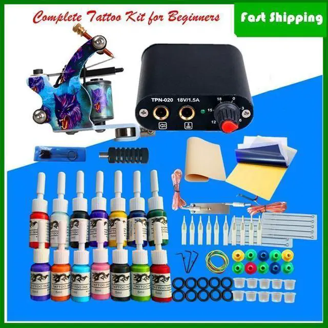 Alt view image 2 of 2 - New Tattoo Kit Set 14 Colors Ink Tattoo Power Supply Starter Kits Body Art (Type: Lining, Coloring)
