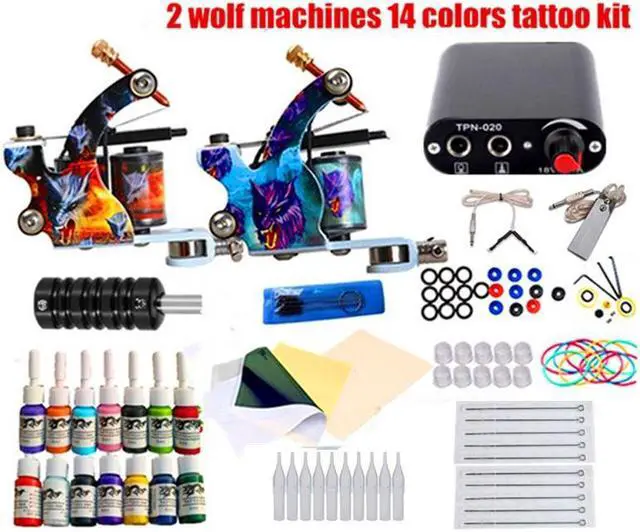 Main image of Tattoo Kit Set Black Power Supply Needles Tips Disposable Supplies Machine Colors Ink Beginners Tattoo Kit Complete Set