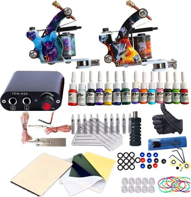 Alt view image 2 of 2 - Tattoo Kit Set Black Power Supply Needles Tips Disposable Supplies Machine Colors Ink Beginners Tattoo Kit Complete Set