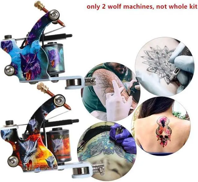 Alt view image 2 of 3 - 2 Machine 40 Colors Tattoo Ink Set Black Power Supply Needles Tips Disposable Supplies Tattoo Kit Complete Set