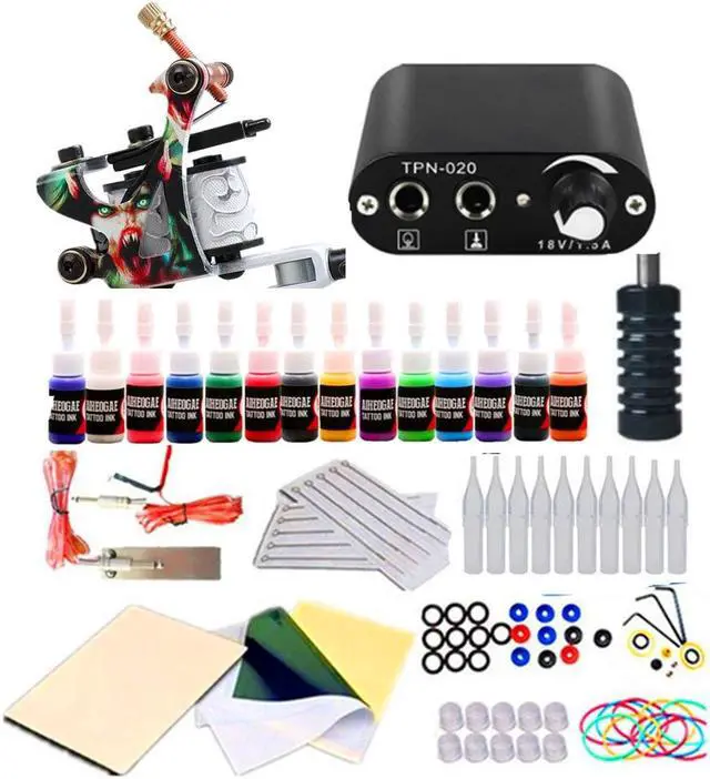 Alt view image 4 of 5 - Tattoo Kit Complete Set Tattoo Machine Gun 14 Colors Tattoo Ink Black Mini Power Supply Complete Tattoo Kit for Beginners