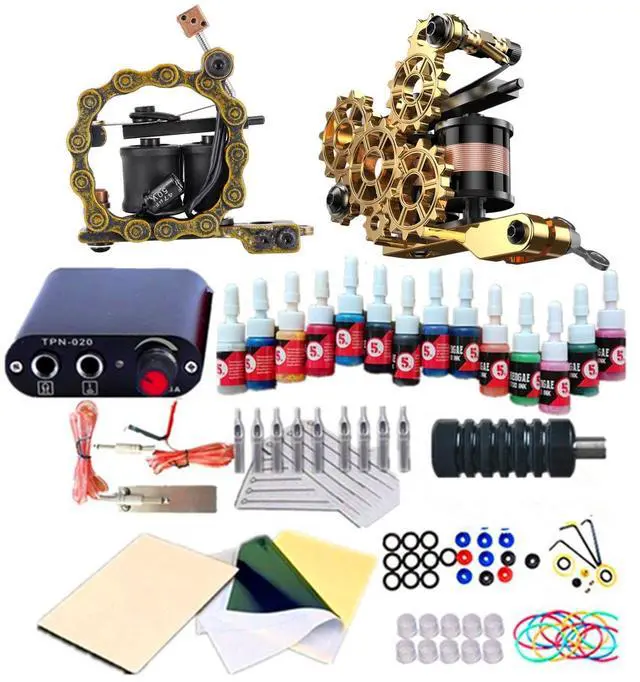 Main image of Tattoo Kit Set Black Power Supply Needles Tips Disposable Supplies Machine Colors Ink Beginners Tattoo Kit Complete Set