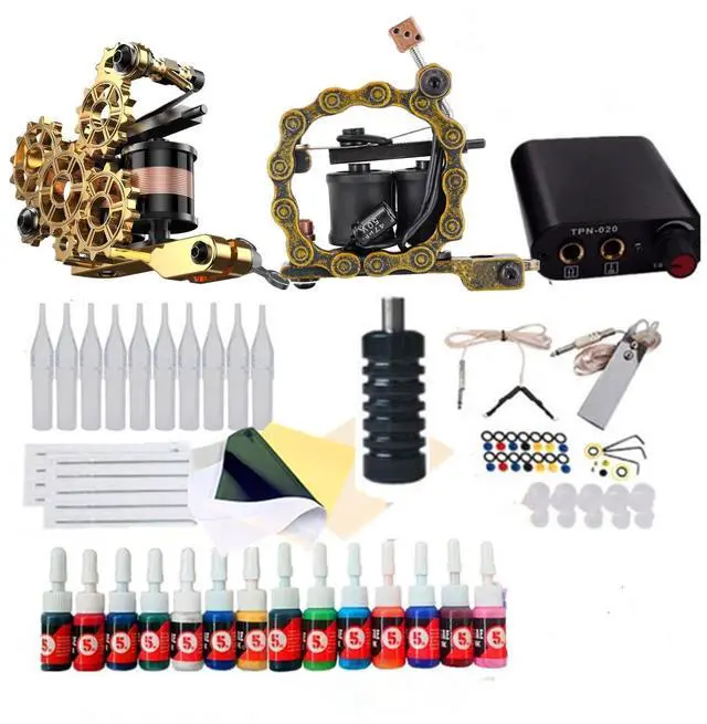 Alt view image 2 of 3 - Tattoo Kit Set Black Power Supply Needles Tips Disposable Supplies Machine Colors Ink Beginners Tattoo Kit Complete Set