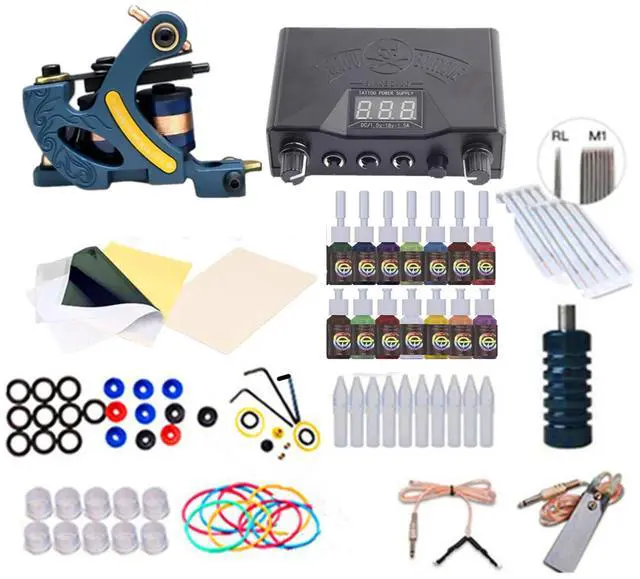 Alt view image 2 of 3 - Tattoo Kit Complete Set Tattoo Machine Gun 14 Colors Tattoo Ink Black Mini Power Supply Complete Tattoo Kit for Beginners