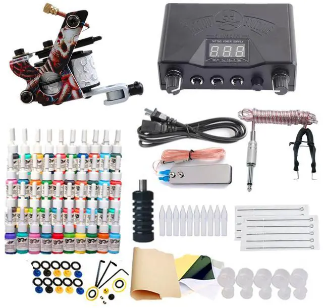 Main image of Tattoo Kit 40 Colors Pigment Tattoo Ink Set Black Power Supply Needles Tips Disposable Supplies Tattoo Kit Complete Set tattoo machine gun