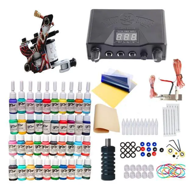 Alt view image 2 of 3 - Tattoo Kit 40 Colors Pigment Tattoo Ink Set Black Power Supply Needles Tips Disposable Supplies Tattoo Kit Complete Set tattoo machine gun
