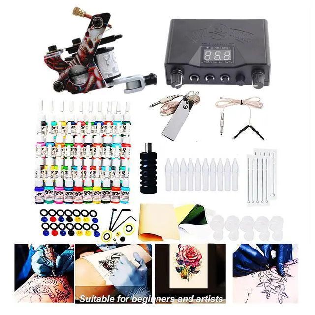Alt view image 3 of 3 - Tattoo Kit 40 Colors Pigment Tattoo Ink Set Black Power Supply Needles Tips Disposable Supplies Tattoo Kit Complete Set tattoo machine gun