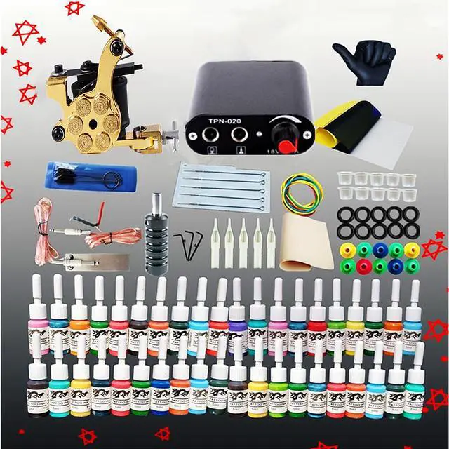 Alt view image 3 of 3 - Tattoo Kit 1 Machine Gun 40 Colors Pigment Tattoo Ink Set Black Power Supply Needles Tips Disposable Supplies Tattoo Kit Complete Set