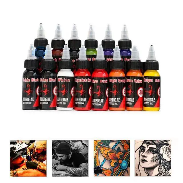 Alt view image 2 of 5 - 14 Bottle Professional Permanent Makeup Tattoo Ink Kit 1oz Tattoo Ink Set 30ml Tatoo Inks Pigment Body Art Tattoo Supplies