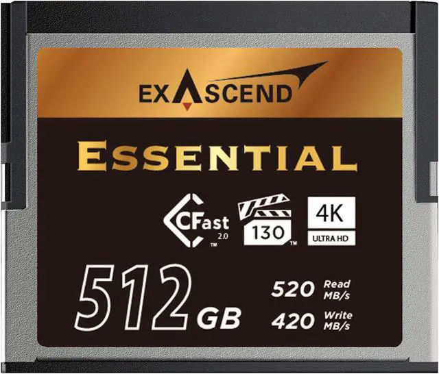 Main image of Exascend Essential 512GB CFast2.0 EXSC3X Memory Card, up to 520MB/s Read, Approved for Blackmagic URSA Mini Pro 12K, Canon XC15/C300MKII and more