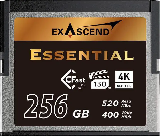 Main image of Exascend Essential 256GB Cfast 2.0 EXSC3X Memory Card, up to 520MB/s Read, Approved for Blackmagic URSA Mini Pro 12K, Canon XC15/C300MKII and more