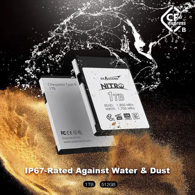 Alt view image 4 of 5 - Exascend 1TB Nitro CFexpress Type B Card, VPG400-Certified, IP67-Certified, Sustained Write 1,700MB/s, Compatible with Canon, Nikon, Panasonic and Other Cameras.