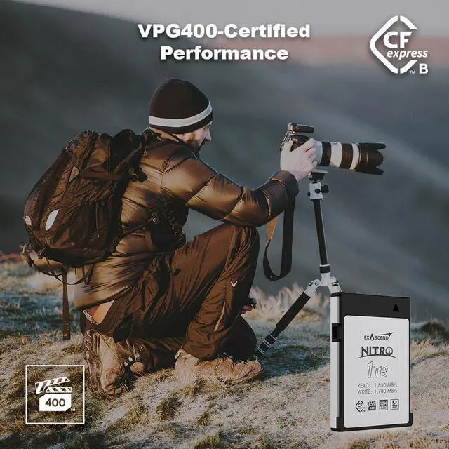 Alt view image 5 of 5 - Exascend 1TB Nitro CFexpress Type B Card, VPG400-Certified, IP67-Certified, Sustained Write 1,700MB/s, Compatible with Canon, Nikon, Panasonic and Other Cameras.