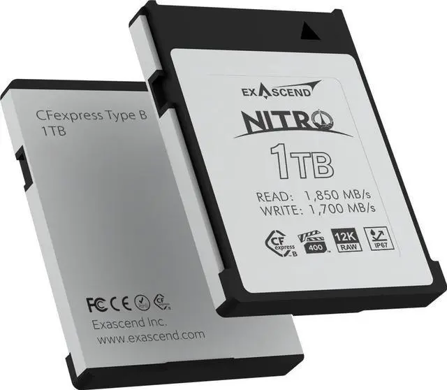 Main image of Exascend 1TB Nitro CFexpress Type B Card, VPG400-Certified, IP67-Certified, Sustained Write 1,700MB/s, Compatible with Canon, Nikon, Panasonic and Other Cameras.