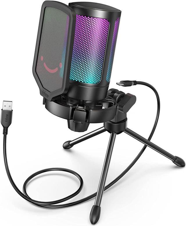 Gaming USB Microphone for PC PS5, FIFINE Condenser Mic with Quick Mute, RGB  Indicator, Tripod Stand, Pop Filter, Shock Mount, Gain Control for  Streaming Discord Twitch Podcasts Videos- AmpliGame 