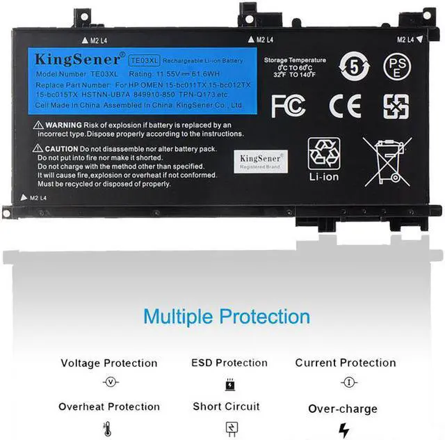 Alt view image 2 of 7 - KingSener TE03XL Laptop Battery Notebook Batteries For HP OMEN 15-bc011TX 15-bc012TX 15-bc013TX 15-AX015TX AX017TX TPN-Q173 HSTNN-UB7A 849910-850