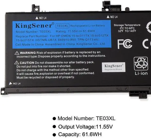 Alt view image 6 of 7 - KingSener TE03XL Laptop Battery Notebook Batteries For HP OMEN 15-bc011TX 15-bc012TX 15-bc013TX 15-AX015TX AX017TX TPN-Q173 HSTNN-UB7A 849910-850