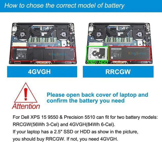 Alt view image 7 of 7 - KingSener New 4GVGH Laptop Battery Notebook Batteries for DELL Precision 5510 XPS 15 9550 series 1P6KD T453X 11.4V 84WH