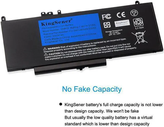 Alt view image 2 of 7 - KingSener G5M10 Laptop battery For DELL Latitude E5250 E5450 E5550 8V5GX R9XM9 WYJC2 1KY05 7.4V 51WH Free Tool Notebook Replacement