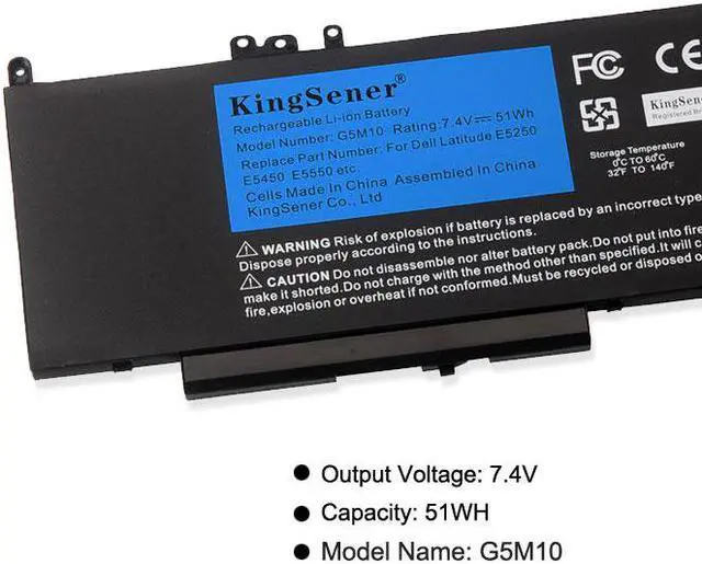 Alt view image 5 of 7 - KingSener G5M10 Laptop battery For DELL Latitude E5250 E5450 E5550 8V5GX R9XM9 WYJC2 1KY05 7.4V 51WH Free Tool Notebook Replacement