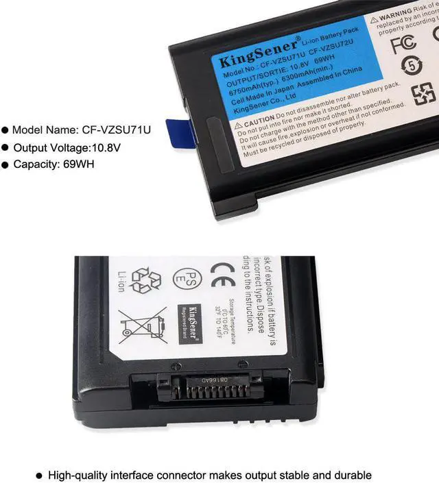 Alt view image 6 of 7 - KingSener Japanese Cell CF-VZSU71U Laptop Battery For Panasonic Toughbook CF-30 CF-31 CF-53 CF-VZSU46U CF-VZSU72U 10.8V 69WH 6750mAh Notebook Replacement