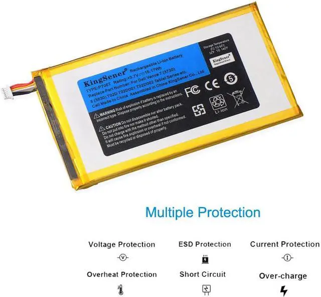 Alt view image 2 of 6 - KingSener P706T New Tablet battery for DELL Venue 7 3730 Venue 8 3830 T02D T01C T02D002 T02D001 0CJP38 02PDJW 3.7V 15.17WH