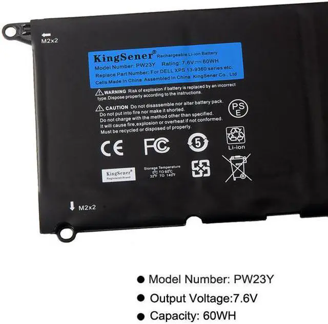 Alt view image 5 of 7 - Kingsener PW23Y Notebook Replacement New Laptop Battery for DELL XPS 13 9360 Series RNP72 TP1GT PW23Y 7.6V 60WH