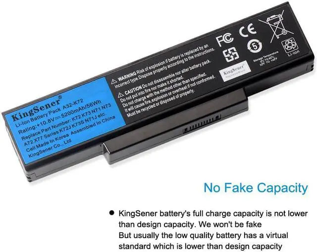 Alt view image 3 of 7 - Kingsener A32-K72 Laptop Battery for ASUS K72Y K73 K73B K73BR K73BY K73E K73J K73JK K73S K73SD K73SJ K73SM K73SV K73T
