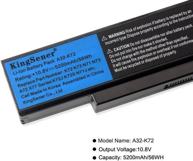 Alt view image 7 of 7 - Kingsener A32-K72 Laptop Battery for ASUS K72Y K73 K73B K73BR K73BY K73E K73J K73JK K73S K73SD K73SJ K73SM K73SV K73T