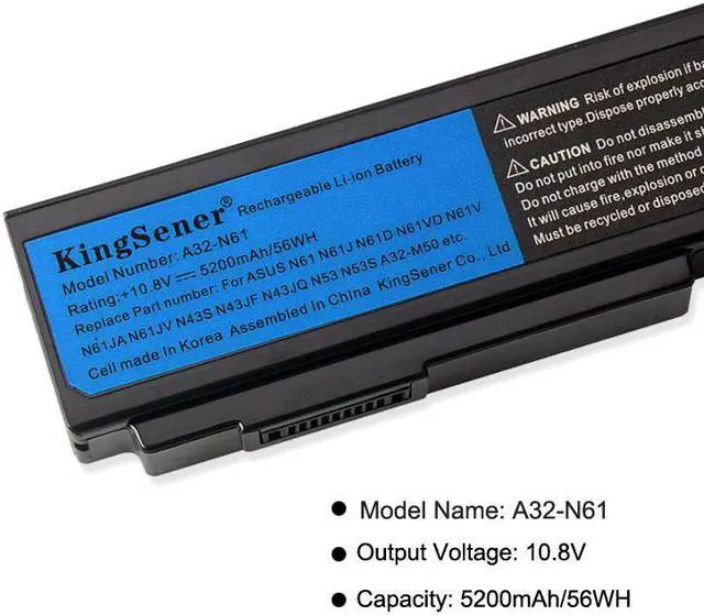 Alt view image 6 of 7 - KingSener A32-N61 Laptop Battery for ASUS N61 N61J N61D N61V N61VG N61JA N61JV M50s N43S N43JF N43JQ N53 N53S N53SV A32-M50 Notebook Battery
