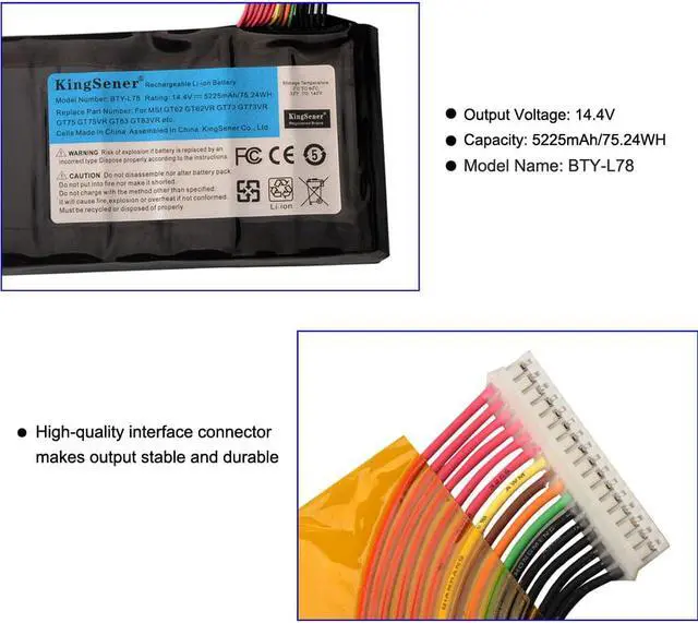 Alt view image 2 of 6 - KingSener 5225mAh BTY-L78 Laptop Battery For MSI GT62 GT62VR GT80 GT80S GT73 GT73VR GT83 GT83VR GT75 GT75VR MS-1812 MS-1814