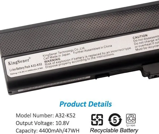 Alt view image 3 of 5 - Kingsener A32-K52 4400mAh 47WH Laptpo Battery for ASUS A52 A52J A52F A52JB A52JK A52JR K42 K42F K42J K42JK K52F K52J A31-K52 A41-K52 A42-K52