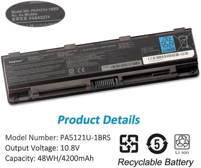 Alt view image 2 of 5 - Kingsener PA5121U PA5121U-1BRS Laptop battery For Toshiba Satellite P75-A7100 P75-A7200 PABAS274 10.8V 48WH/4200mAh